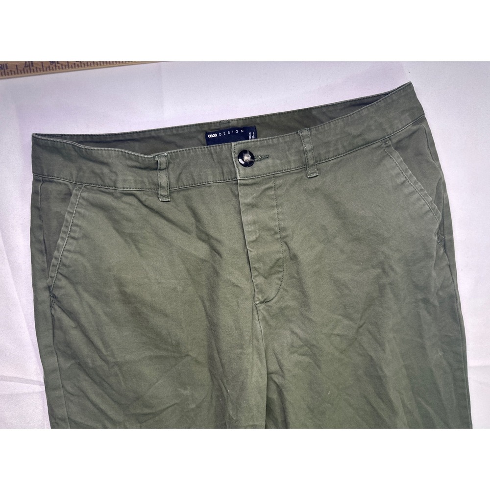ASOS DESIGN Olive Green Slim Chino Pants Mens 32x32 Cotton‎ Casual Preppy Retro